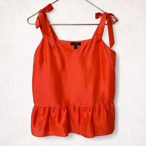 J.Crew 100% Silk Peplum Tank Red Orange Tie Strap Ruffle Top Size 6